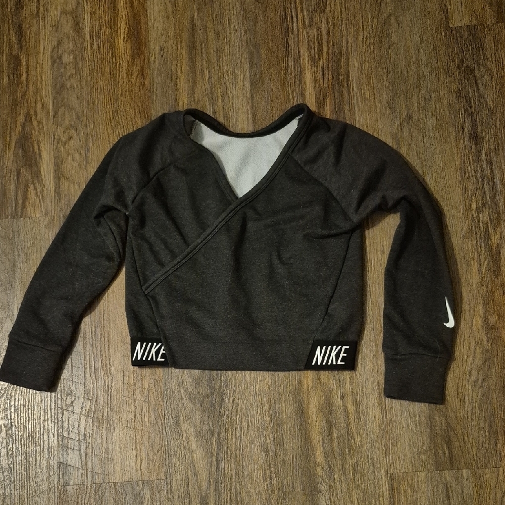Nike Dri-fit Charcoal Long Sleeve V Neck Athletic Top Sz Large  Euc